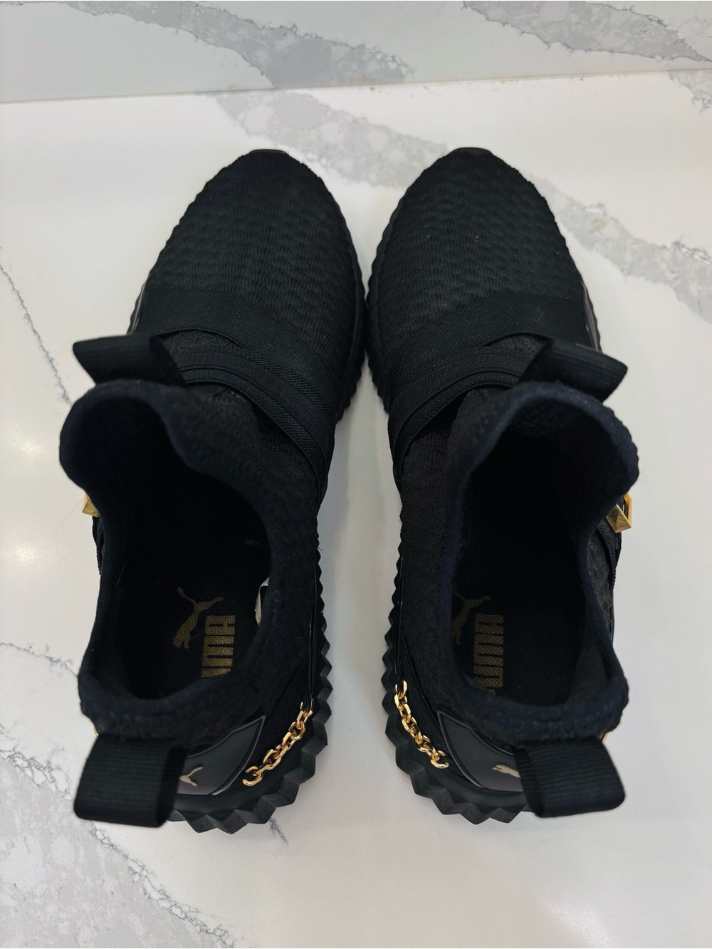 PUMA Women’s 10 Defy Mid Black Training Sneakers with Gold Buckle and Chain - Picture 5 of 8
